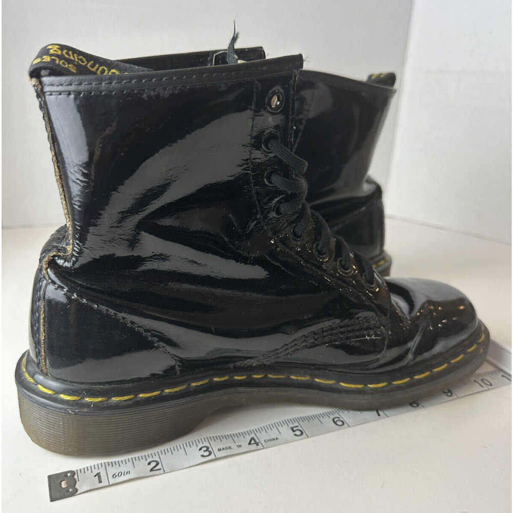 Doc Dr. Martens Shiny Patent Leather Boots Black Lace Sz 8 Moto Grunge *Flawed - Picture 15 of 16